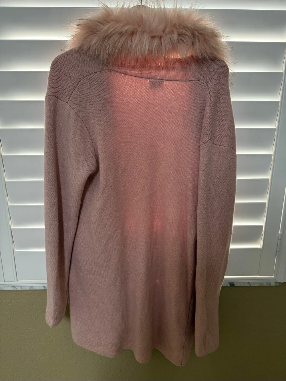 Sioni Dusty Pink Faux-Fur Collar Open Cardigan